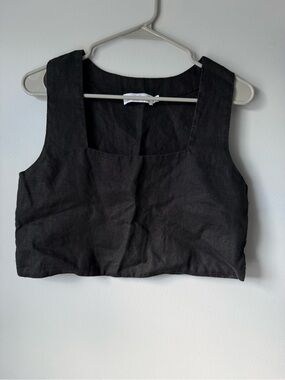 PETAL & PUP Black Cropped Tank Cotton Top Square Neck Boxy Tank Top Black 4 S M